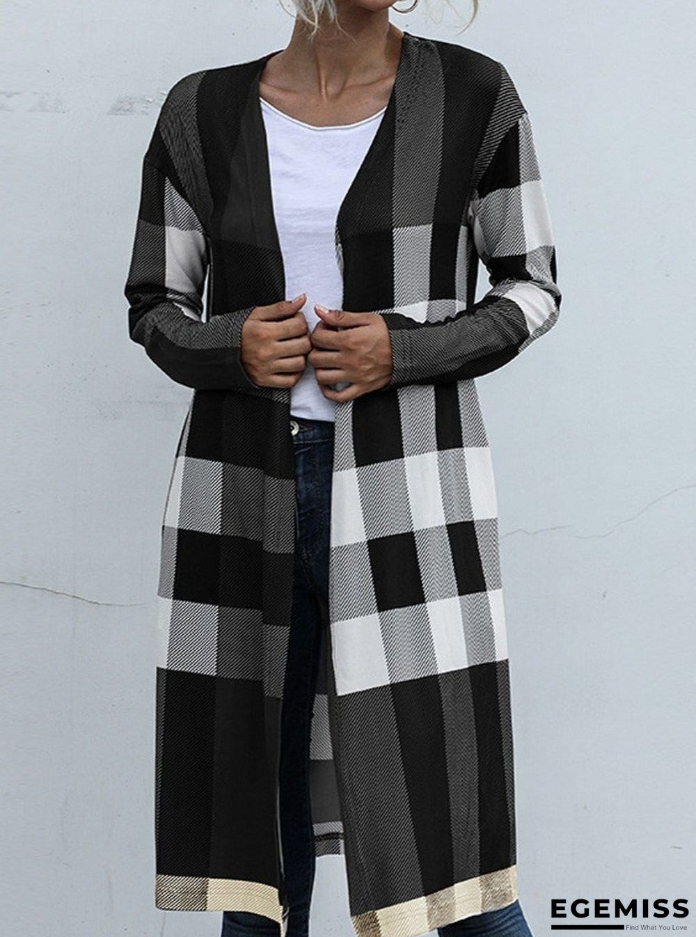 Casual Plaid Stitching Buttonless Long-Sleeved Cardigan | EGEMISS