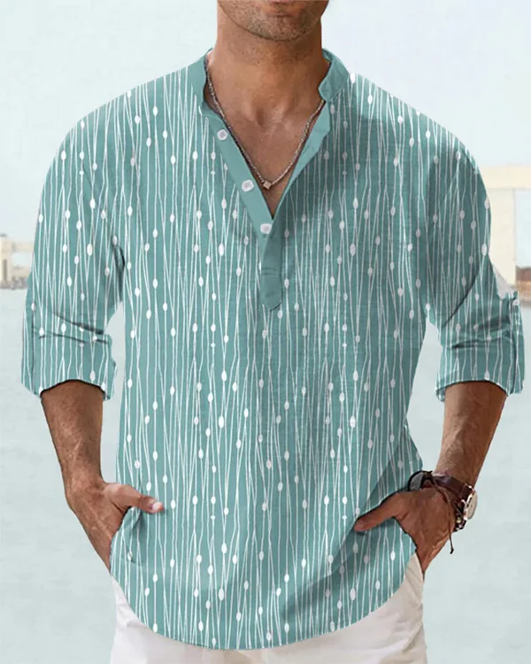 Men's Fashion Botanical Floral Print Long Sleeve Shirt