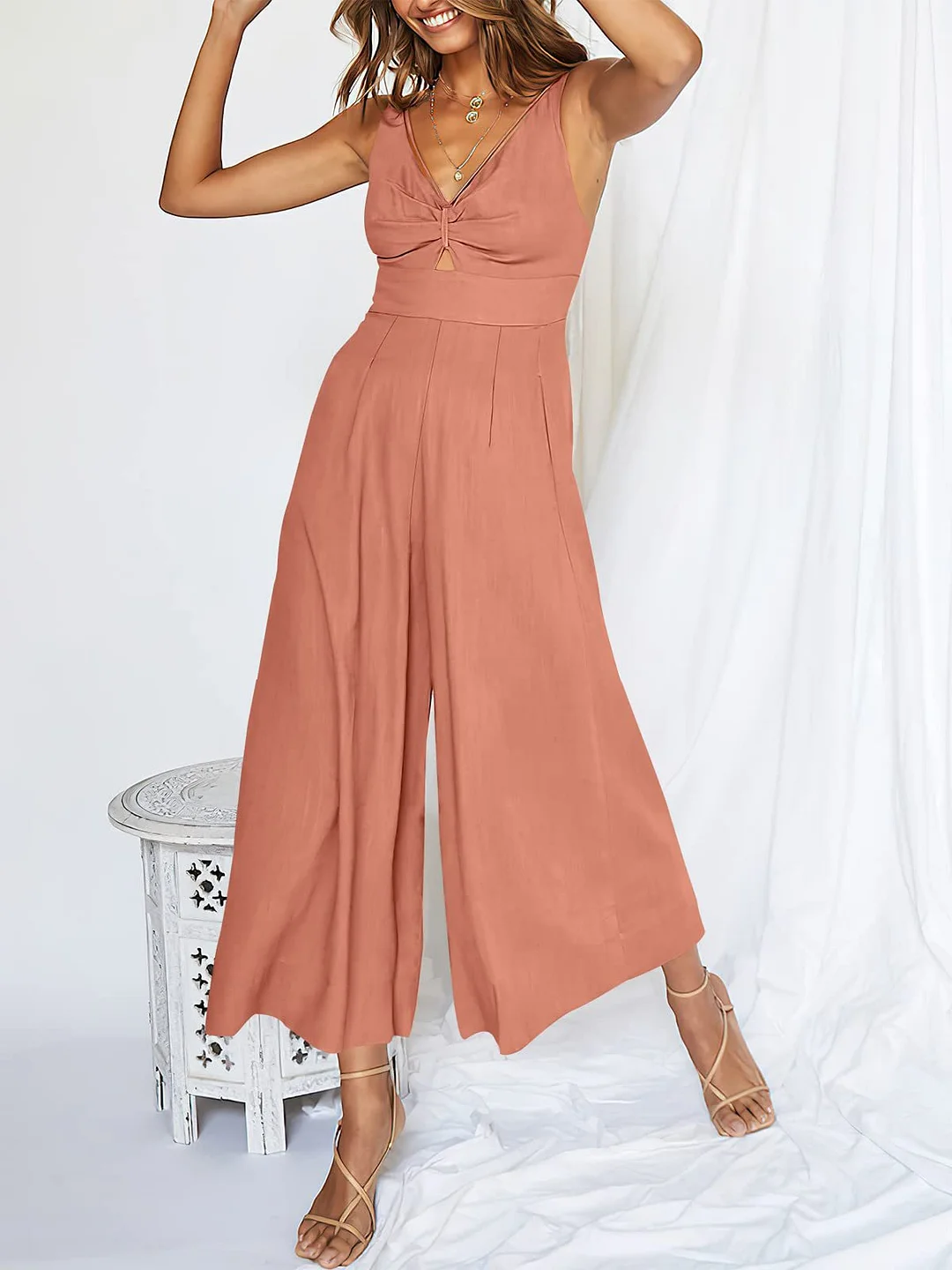 V Neck Cutout High-Waist Jumpsuits(Buy 2 free shipping)