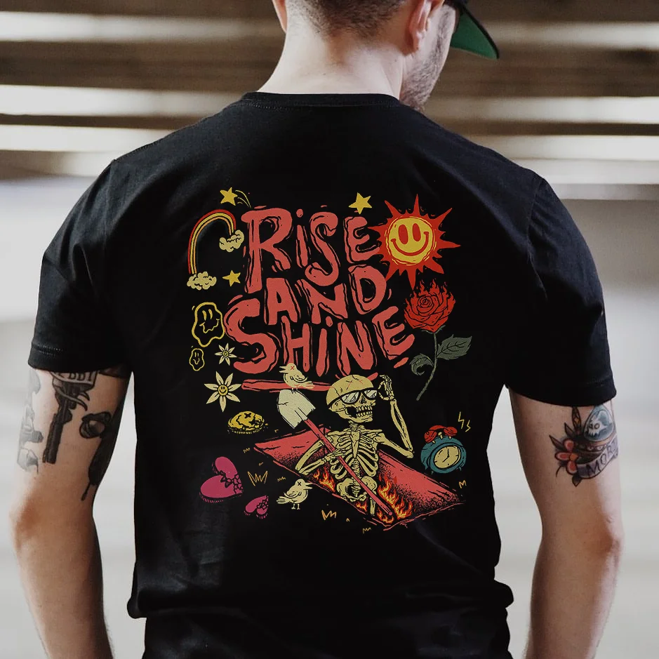 Rise And Shine Printed Skull Men's T-shirt