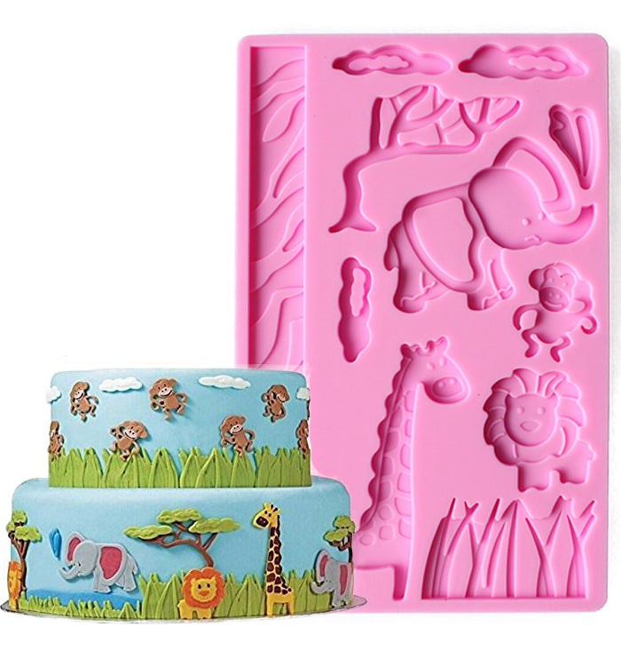 3D Zoo Jungle Animals Silicone Fondant Mat Embossing Mould Cake Decoration