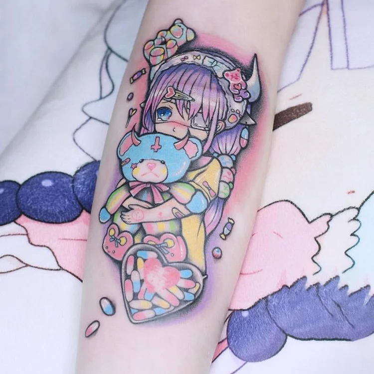 1pcs/ Goth Anime Girl  Colorful Temporary Tattoo - Gotamochi Kawaii Shop, Kawaii Clothes