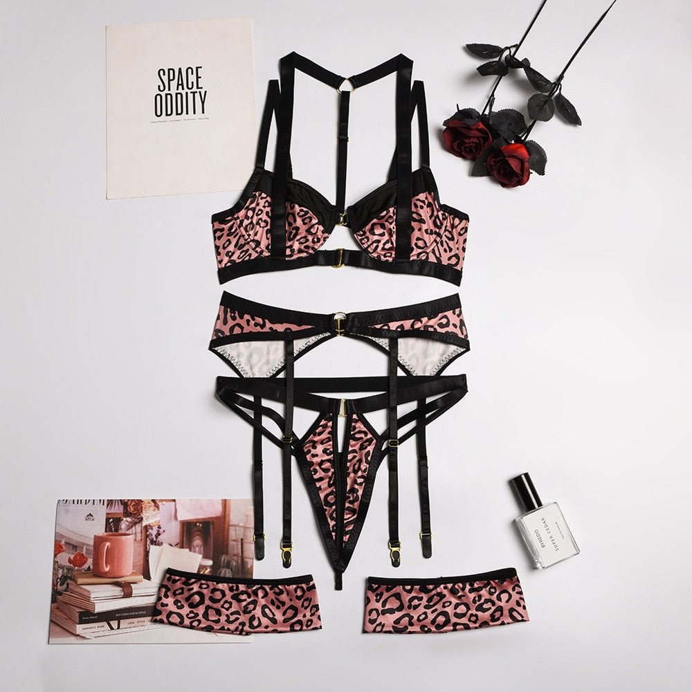 MIRABELLE Leopard Luxury Lingerie Set Woman 3 Piece Sexy Hollow Out Erotic Underwear Push Up Bra Thong Intimate Exotic Sets