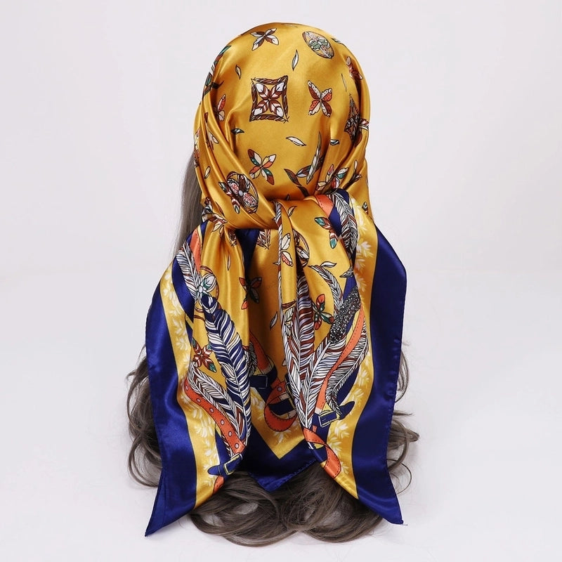 Women’s Vacation Plaid Satin Printing Silk Scarf