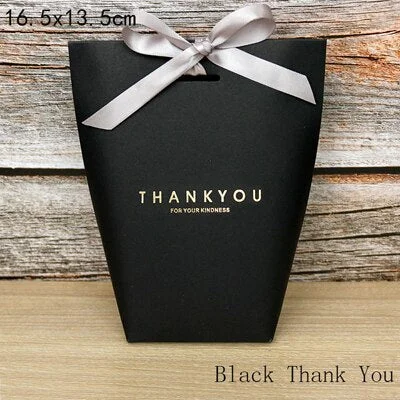 5pcs Black White Merci Candy Bag French Thank You Kraft Paper Gift Packaging Box Wedding Favors Birthday Party Supplies