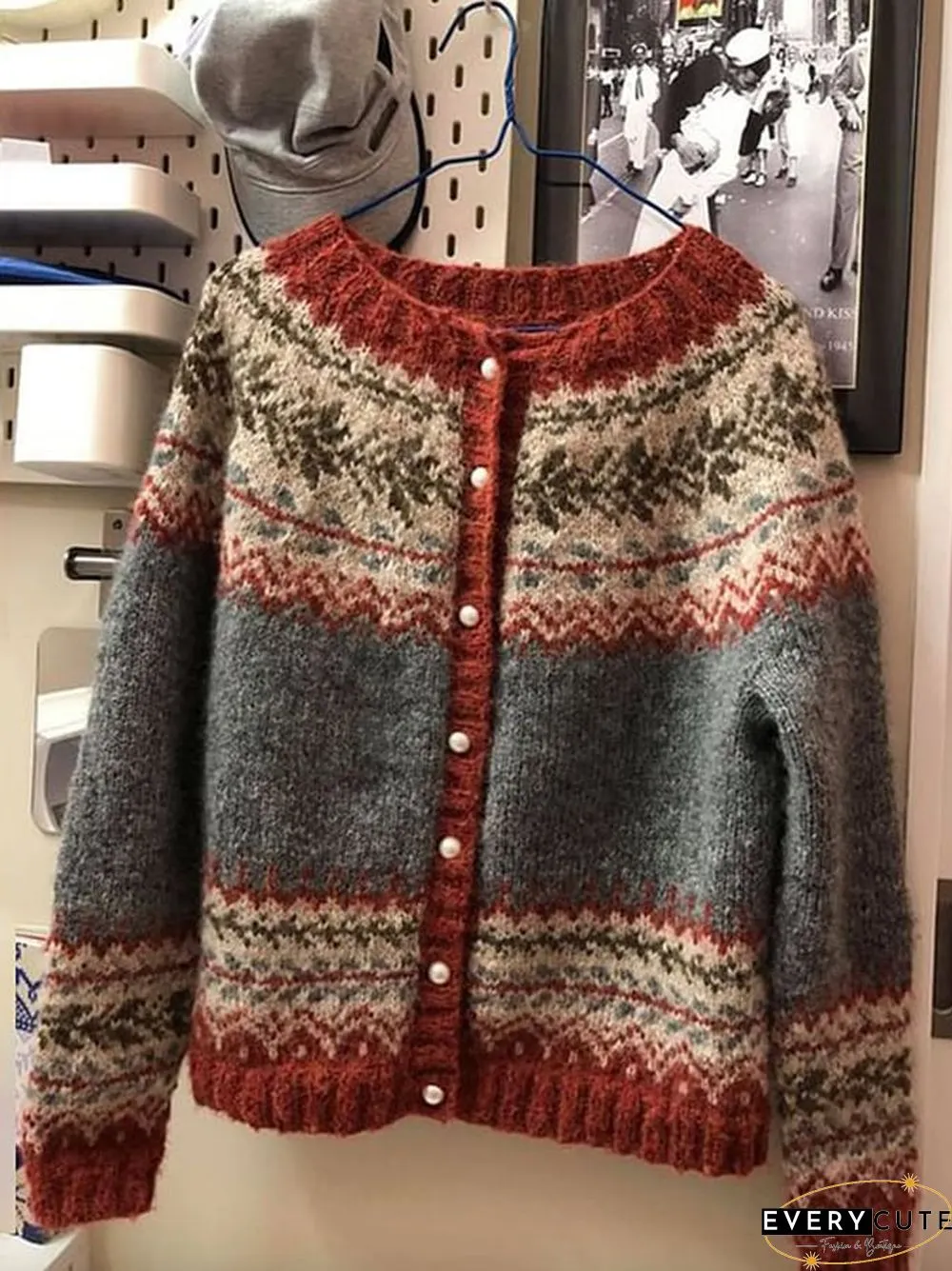 Women'S Vintage Jacquard Print Button Cardigan