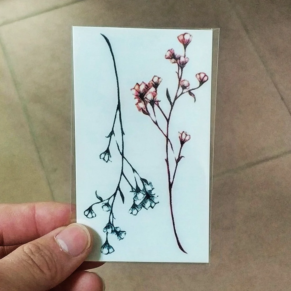 Water Transfer Tattoo cute lavender green red flowers Leavesl tatoo Waterproof Temporary fake Tatto for adults kid 10.5*6cm