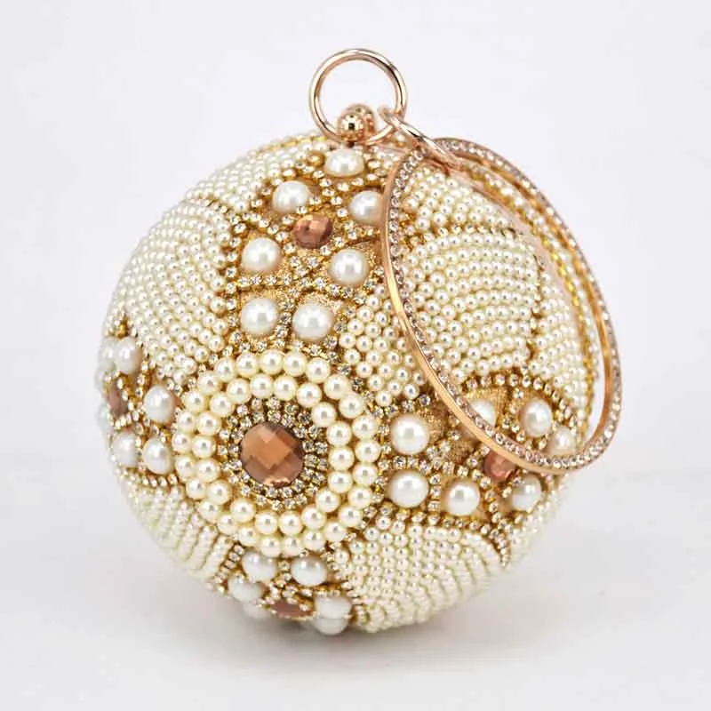 Design Gold ball Wristlets Bag Women Silver Beaded Pearl Mini Tote Handbag Chain Lady Wedding Bridal Evening Purse Clutch Bag