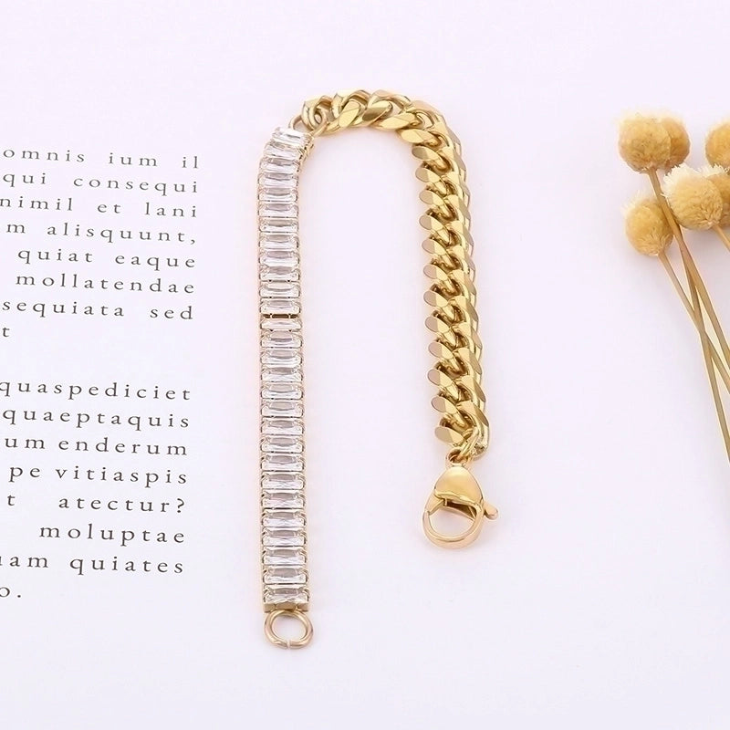 Fashion Geometric Titanium Steel Plating 18k Gold Plated Zircon Bracelets Necklace