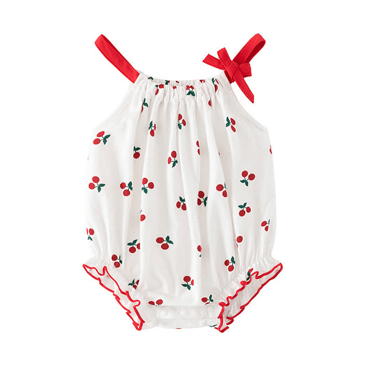Baby Cherry Flower Newborn Strap Bodysuit