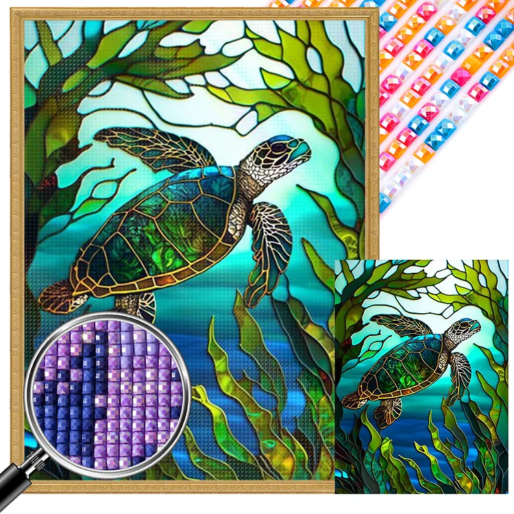 Turtle Glass Painting 40*65CM (Canvas) AB Square Drill Diamond Painting gbfke