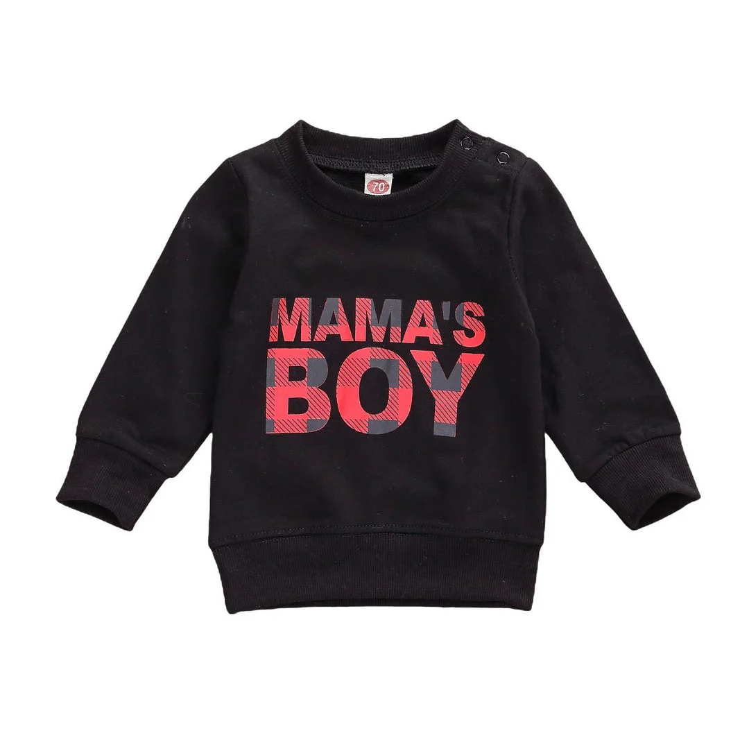 Toddler Baby Boys Long Sleeve Sweatshirts, Round Neck Letter Printed Casual Pullover Shirt Tops