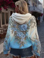 Women's Classic Rose Embroidery Art Comfy Hoodie - Image 3