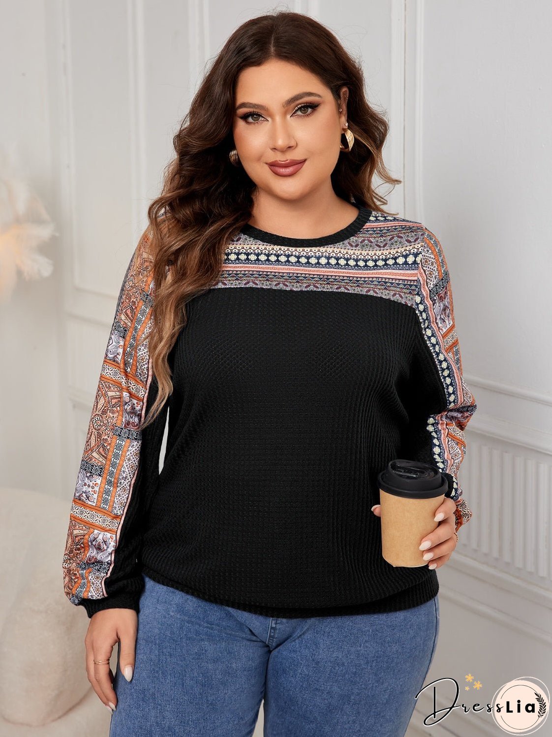 Plus Size Printed Long Sleeve Sweatshirt