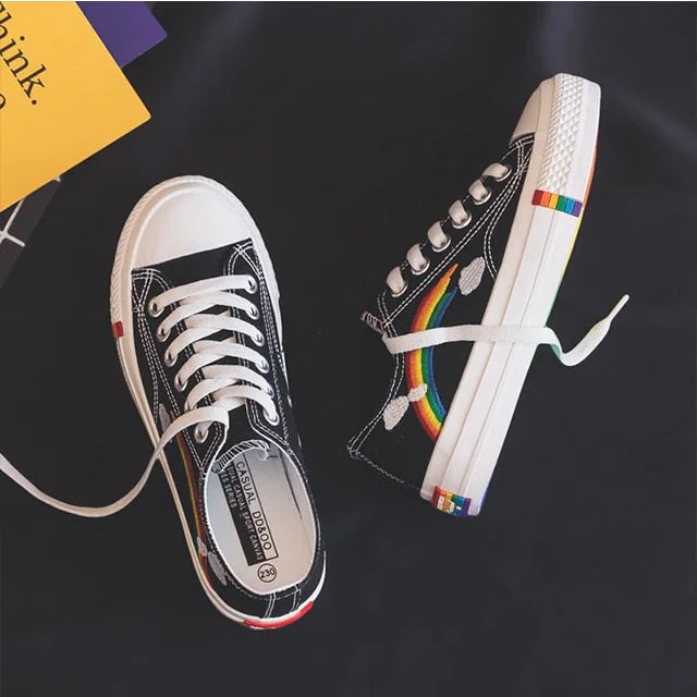 Women's Fashion 2021 Vulcanized Shoes Woman Sneakers New Rainbow Retro Canvas Shoes Flat Fashion Comfortable High Shoes Women