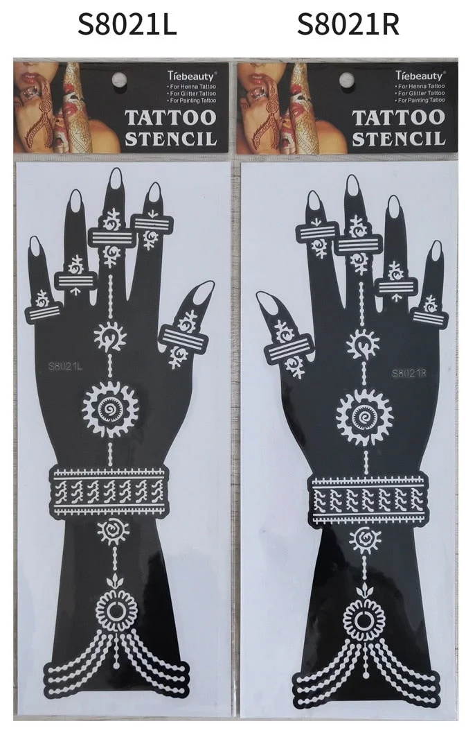 1pair 2pcs hand sleeve temporary tattoo stencil henna lace mandala tattoo template spray paint templates sheets lotus flowers