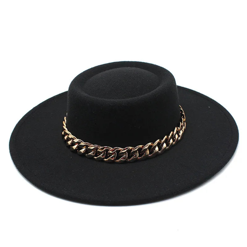 British Elegant Round Concave Flat Top Woolen 8.5cm Top Hat Men And Women Fashion Flat Top Woolen Top Hat