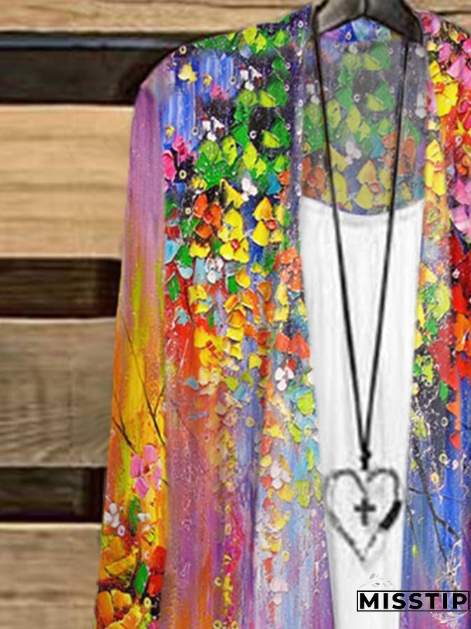 Retro Flower Oil Painting Print Cardigan