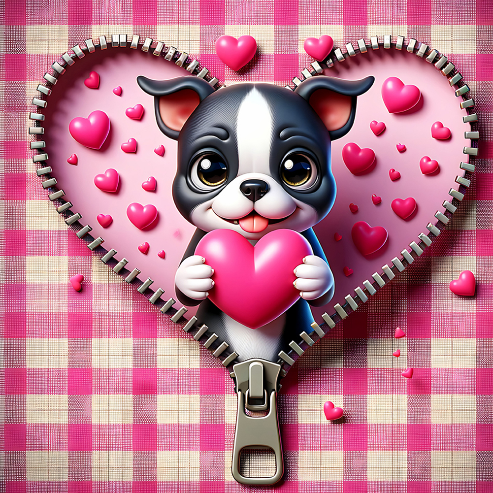 Pink Love Puppy-Valentine Day Boston Terrier 30*30cm(canvas) full round drill diamond painting