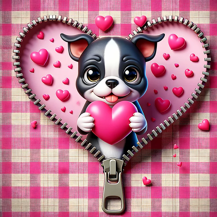 Pink Love Puppy-Valentine Day Boston Terrier 30*30CM (Canvas) Full Round Drill Diamond Painting gbfke