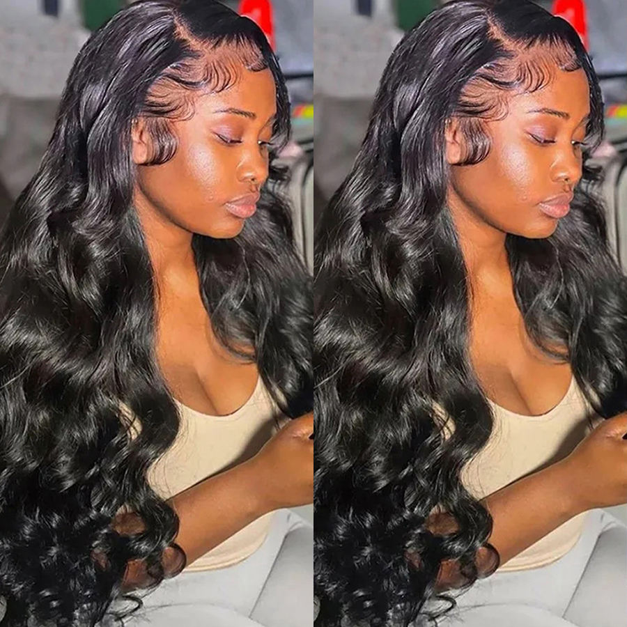 13X4 13X6 Body Wave Transparent Lace Frontal Wigs 200% Density Pre Plucked Vrigin Human Hair Wigs