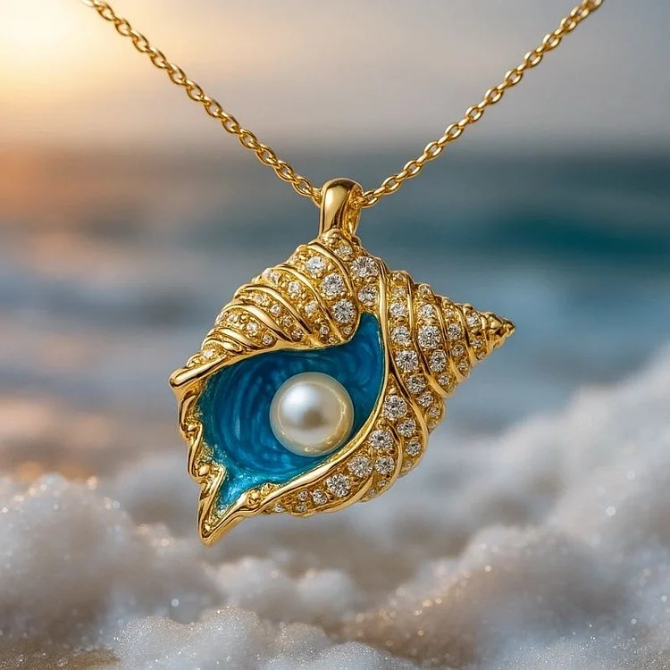 Ocean fashion, creativity, niche, light luxury, design sense, conch inlaid zircon pendant necklace