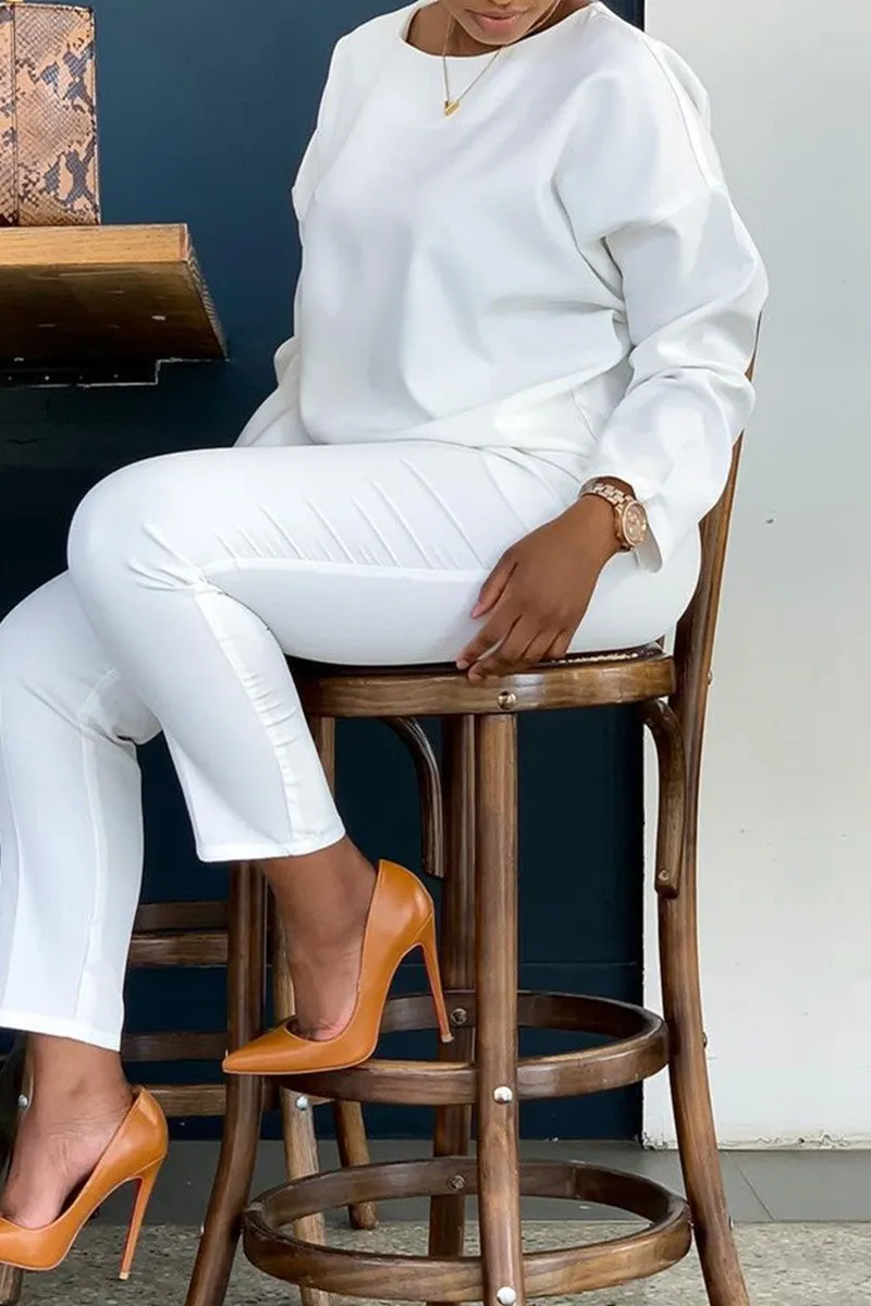 Casual Solid O Neck Long Sleeve Two Pieces(3 Colors)