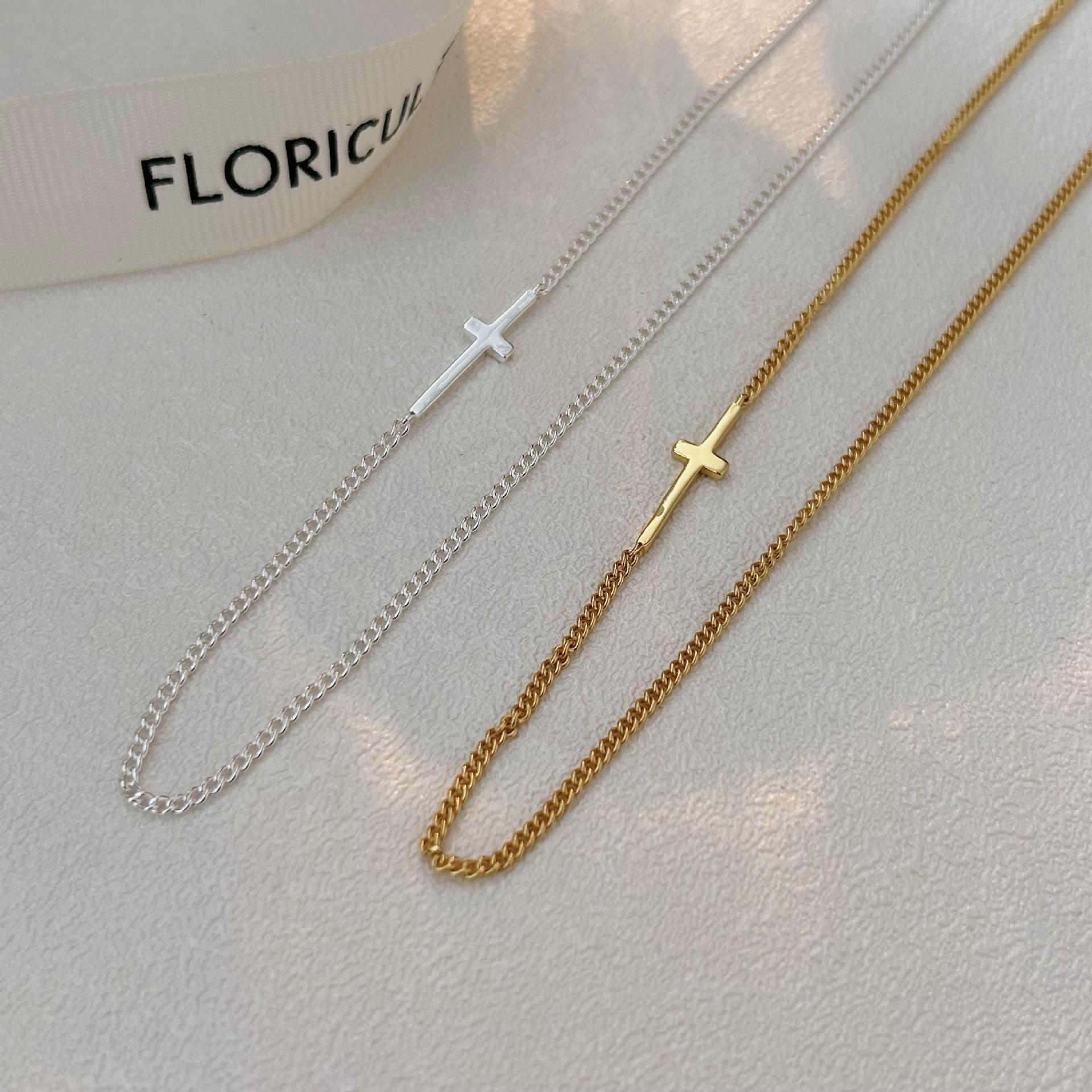 925 Sterling Silver Japanese / Korean Cross Geometric Silver Necklaces