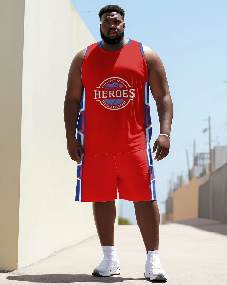 Men's Plus Size Likes Heroes Basketball Vest Sports Two-Piece Set