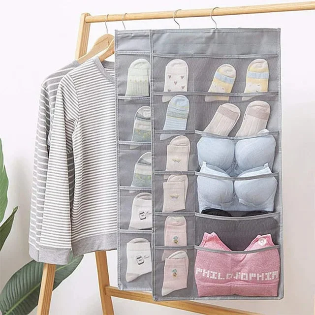 Double-sided wall shelf wardrobe storage bags