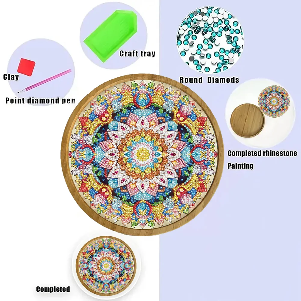 DIY Diamond Painting Kit Round Wooden Tray Diamond Painting Tray (Mandala B)