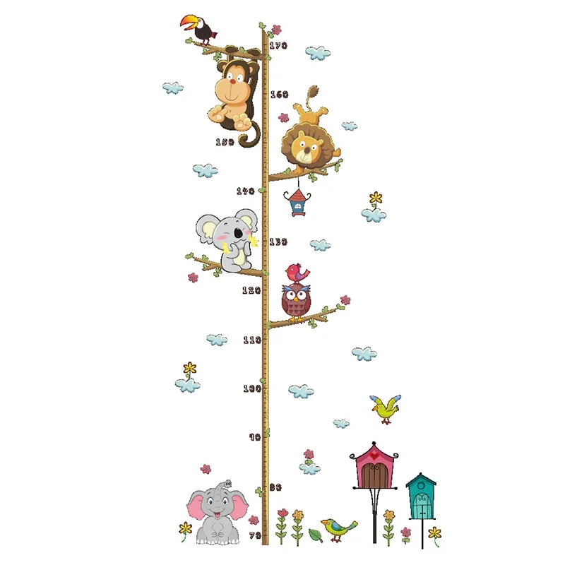 Cartoon Animal Height Ruler Meaure Wall Stickers for Kids Room Bedroom Cute Lion Monkey Elephant Growth Chart Ruler Wall Decals