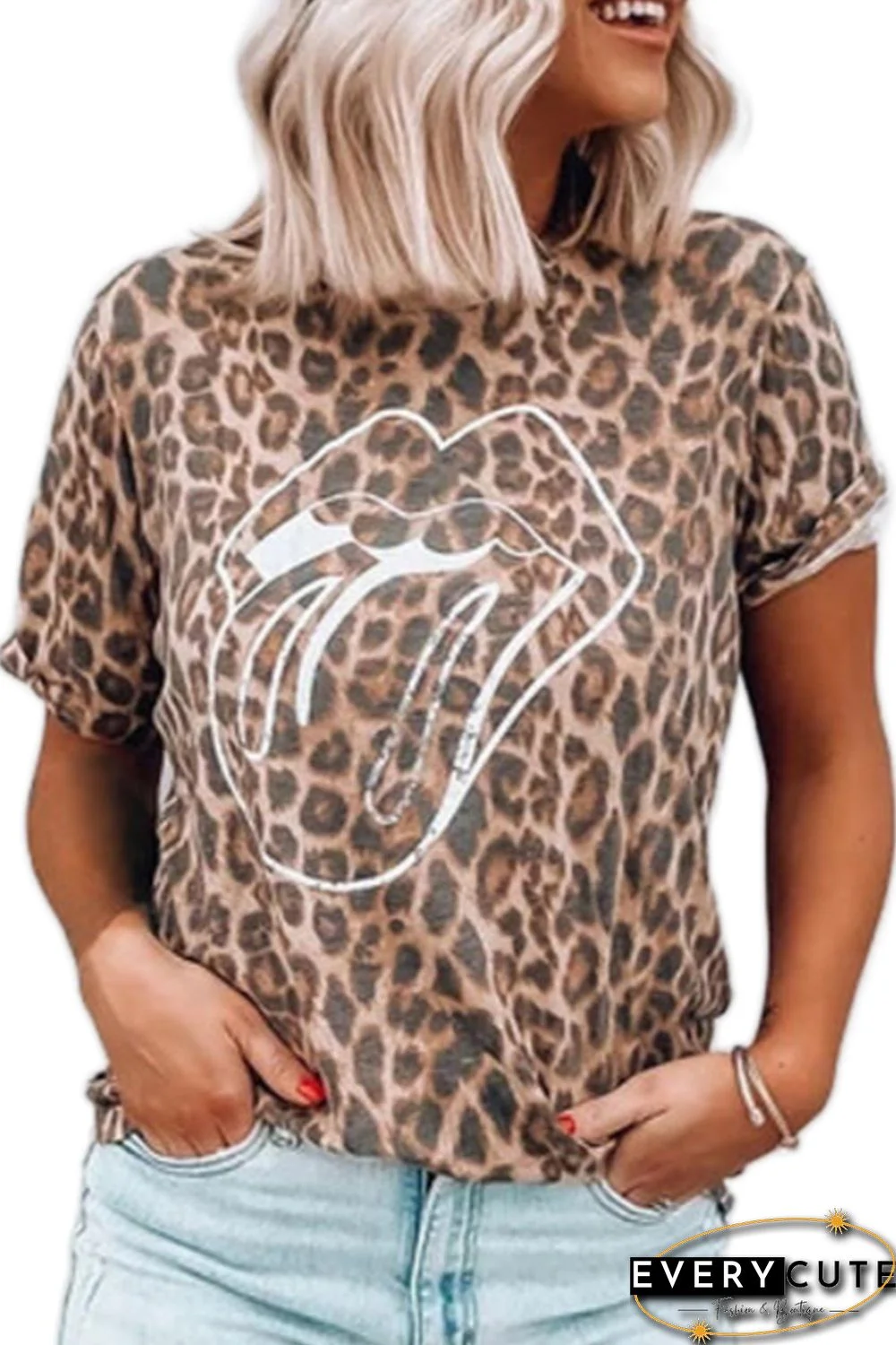 Leopard Printed Lips T-Shirt