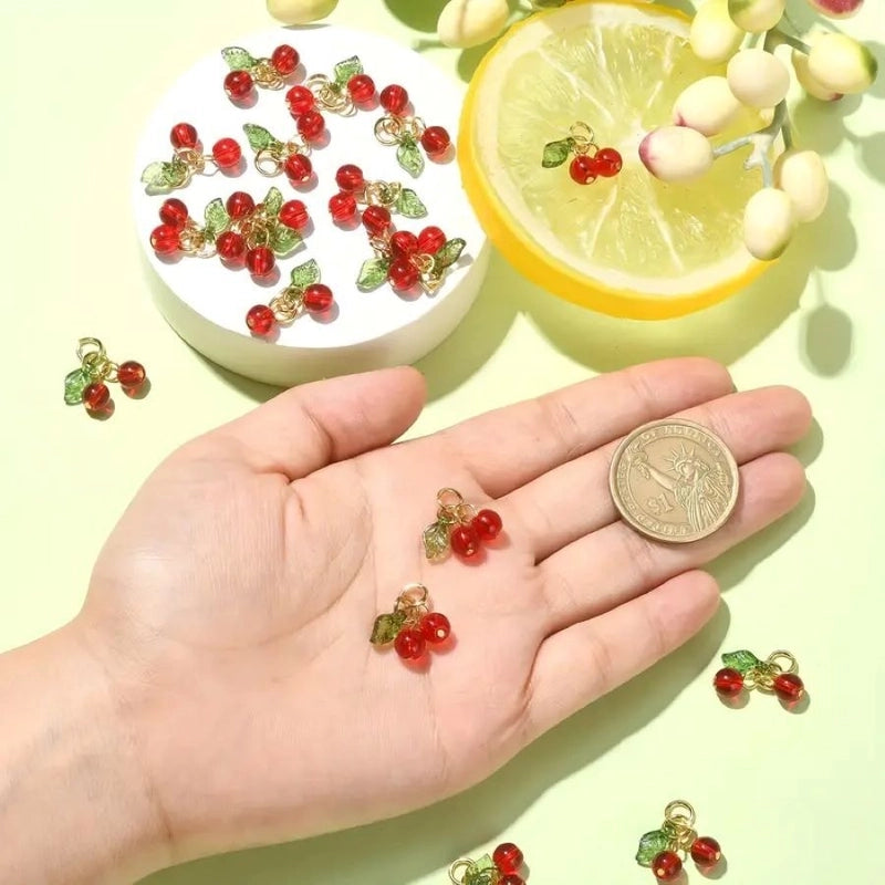 1 Piece 15*10mm Glass Cherry Pendant Jewelry Accessories