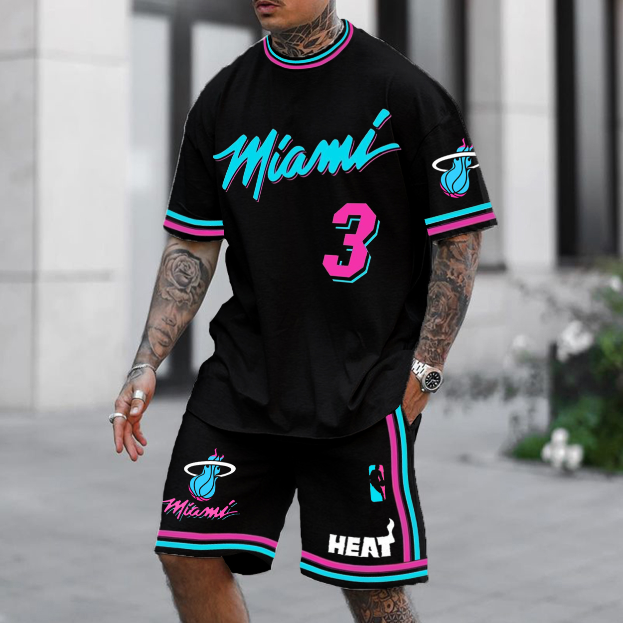 Men's Miami Basketball Printed Jersey Sports Shorts Suit
