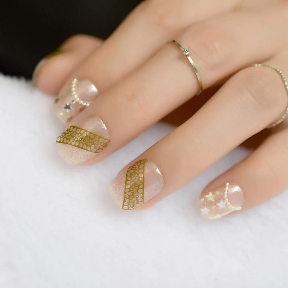 Boom Star French Nails Children Finger Decoration Pre-designed False Nails Purple Transparent Small Size Manicure Tips-Nail Inspo