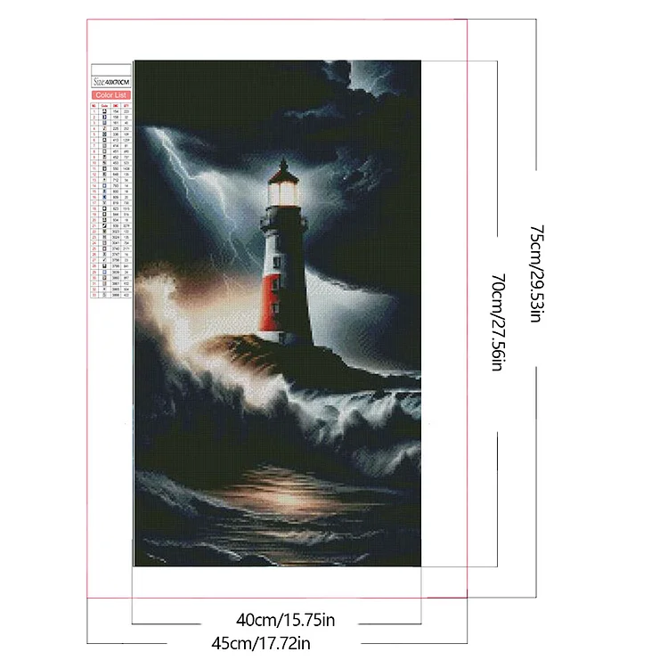 LARGE DIAMOND PAINTING KIT ROUND  LIGHTHOUSE 40X70 CM AB DRILLS