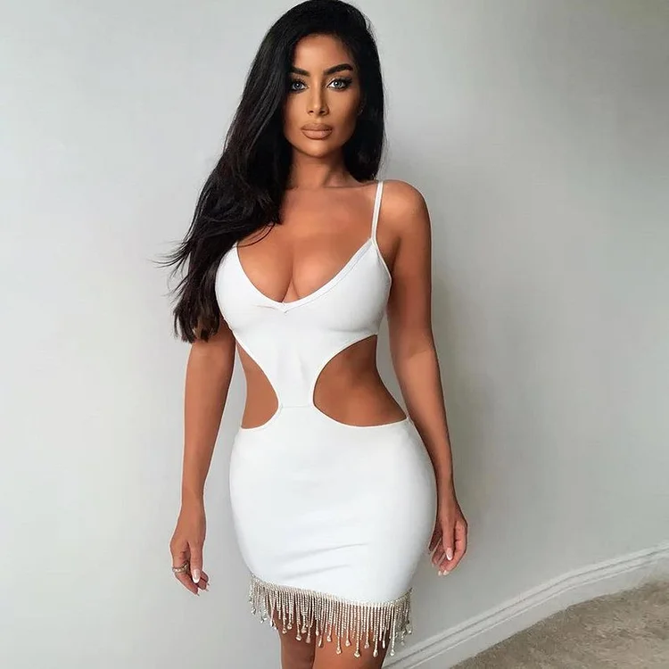 Promsstyle Promsstyle Waist hollow tassel hem stunning mini slip dress Prom Dress 2023