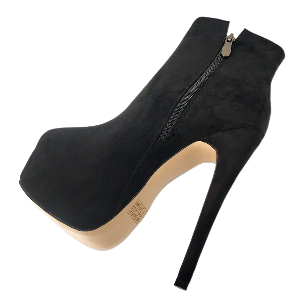 6.1" Women's Platform Ankle Boots Zipper High Heels Sued Shoes Short Booties-MERUMOTE