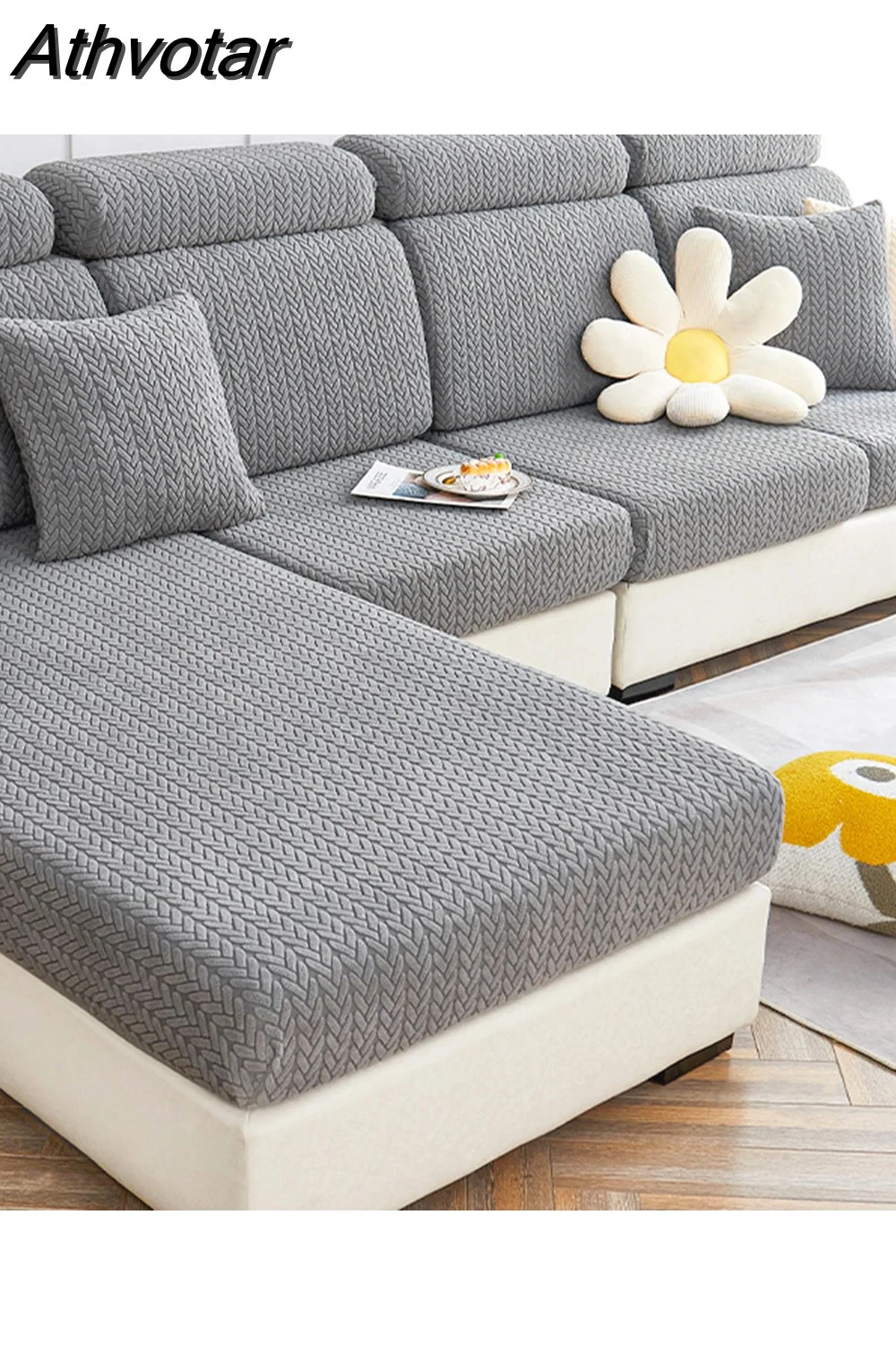 Athvotar Sofa Seat Cushion Cover for Living Room Wheat Head Pattern Elastic Thicken Corner Sofa Slipcover Furniture Protector