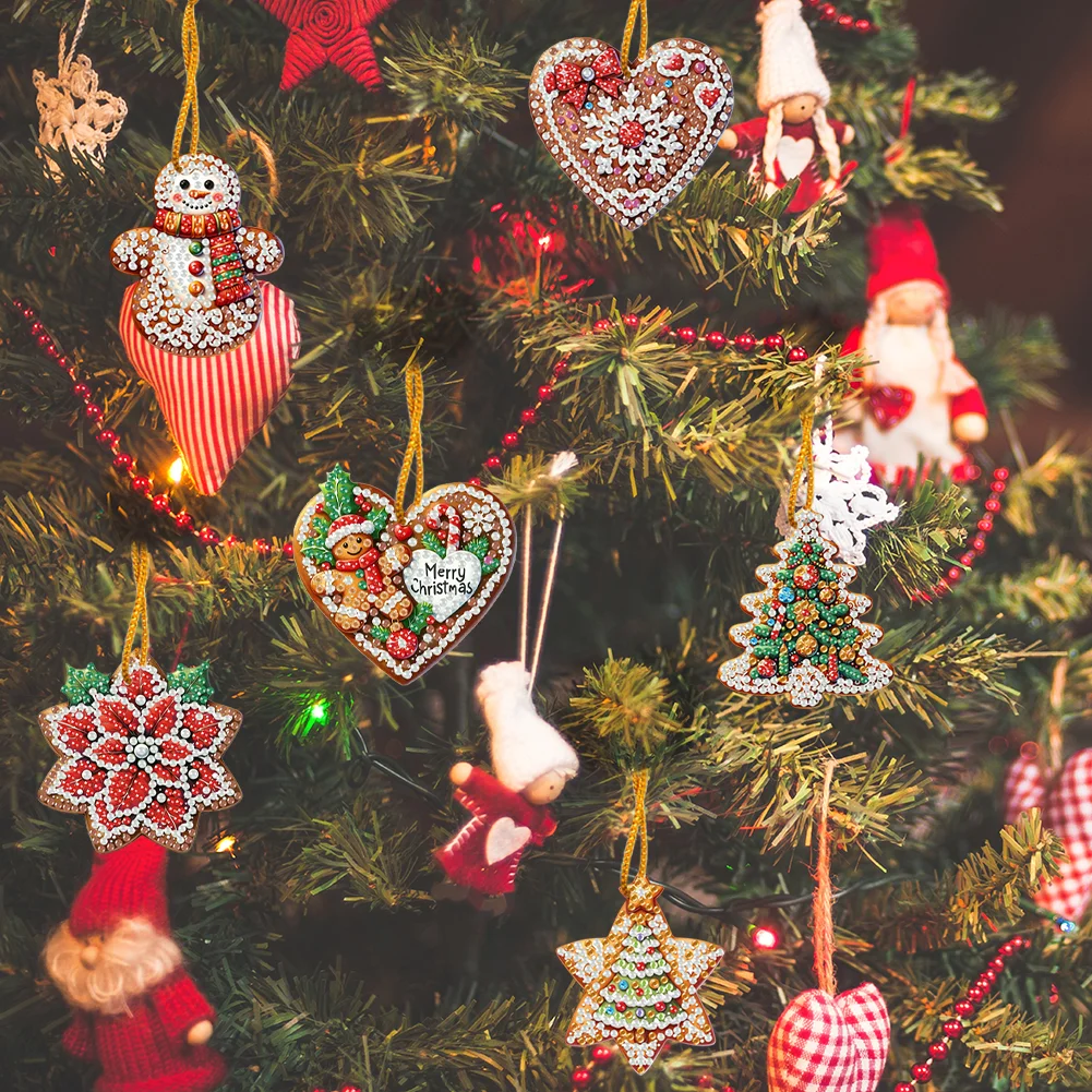 6pcs Merry Christmas 2D Flat DIY Diamond Art Pendant Wall Door Decoration