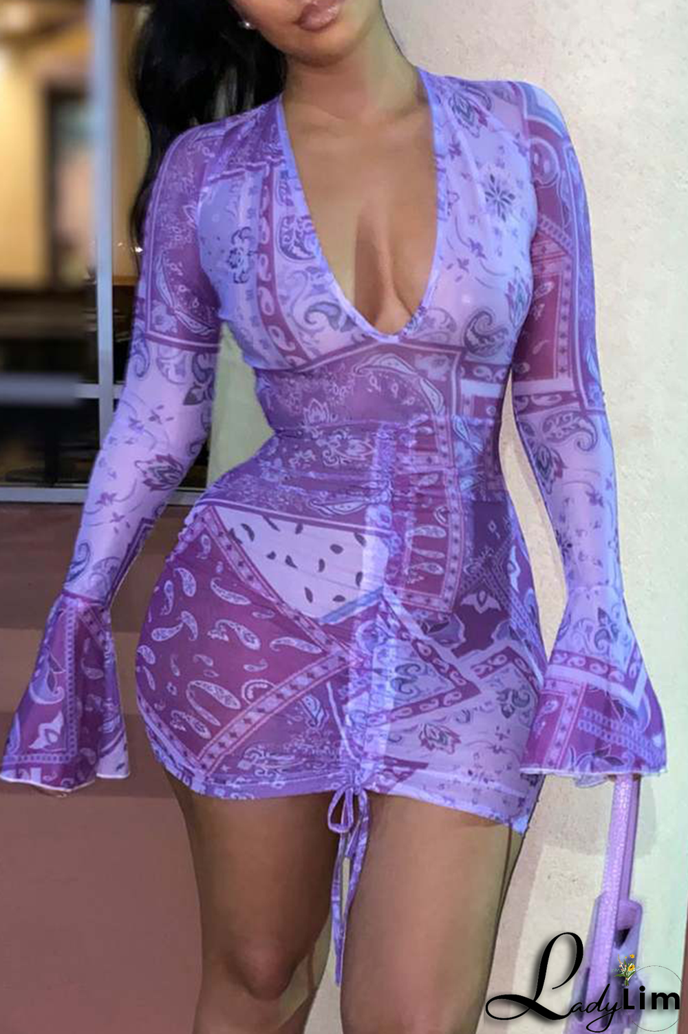 Red Sexy Solid Mesh V Neck Pencil Skirt Dresses