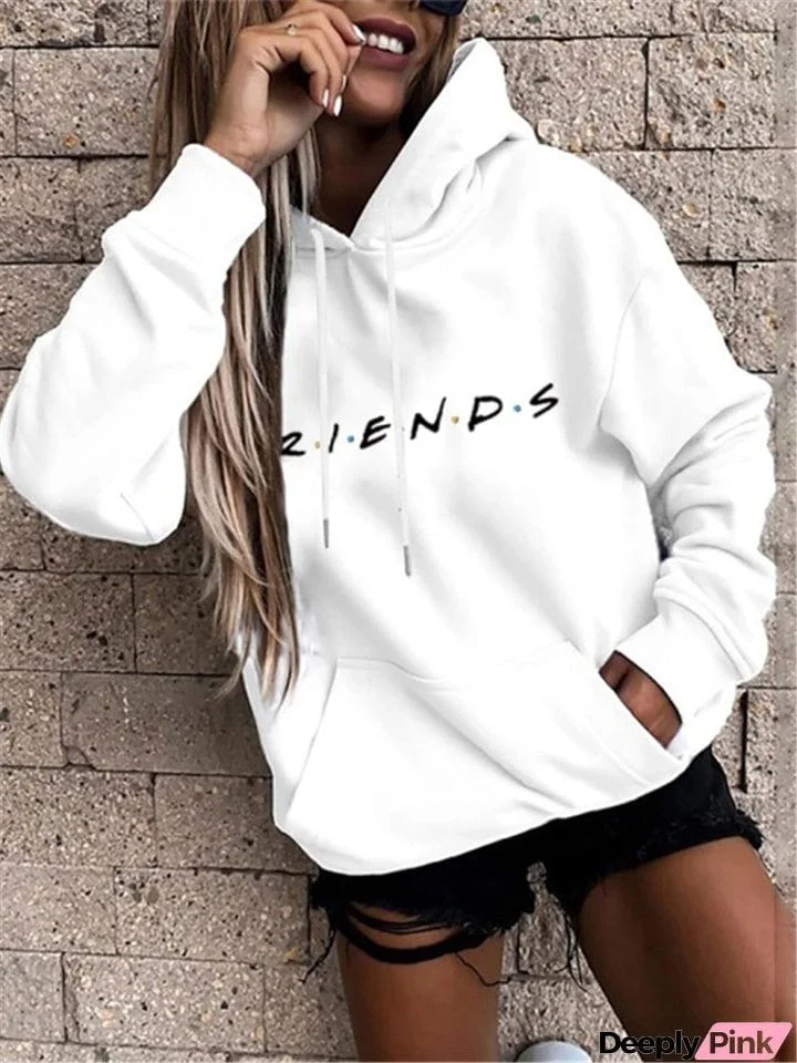 New Women's Large Pocket Long Sleeve Letters Printed Hoodies