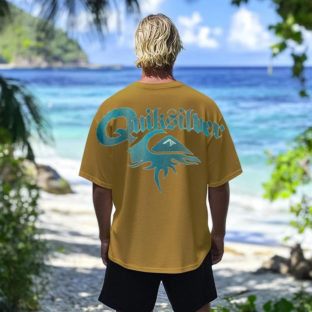 Vintage Unisex Beach Vacation Surf Logo Print Oversized Short Sleeve T-shirt