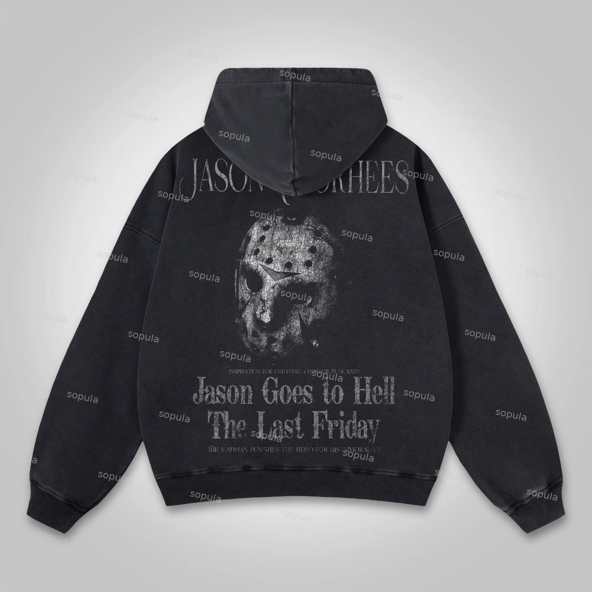 Sopula Jason Voorhees Dark Death Fear Broken Graphic Washed Hoodie - Sopula｜Premium Graphic Tees & Graphic Clothing