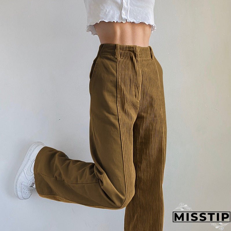 Temperament High Waist Corduroy Panel Pants