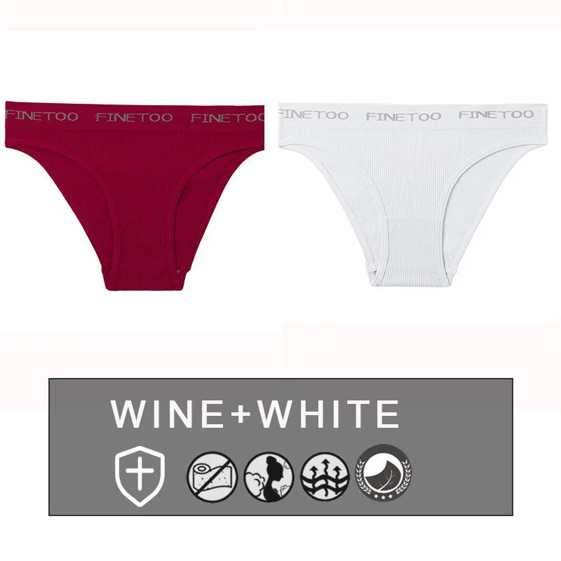 FINETOO 2PCS/Set Women's Seamless Panties Midi-Waist Femme Underpants Briefs Underwear Lingerie Letter Printed 9 Colors Pantys