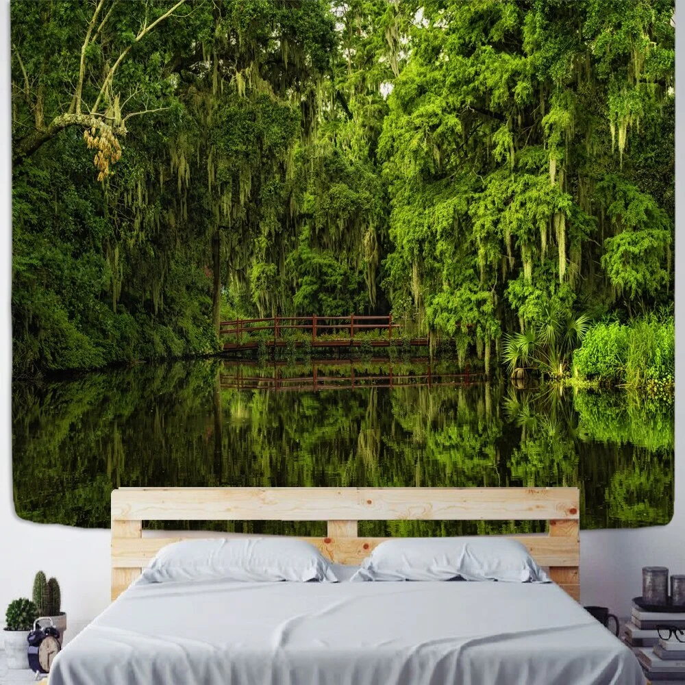 Hot Sale Forest Tapestry Woods Hanging Cloth River And Bridge Background Cloth Tapestry Home Decoration