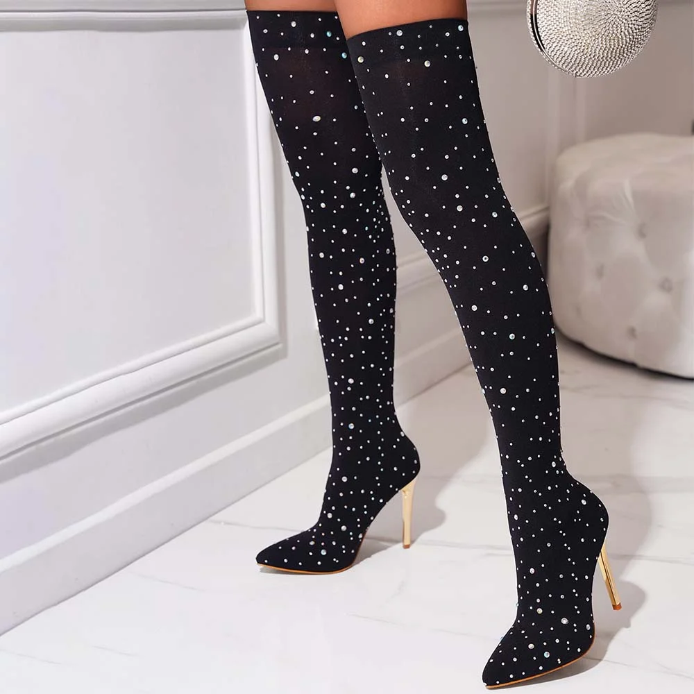 Pointed Toe Over The Knee Boots Stiletto Heels Nicepairs