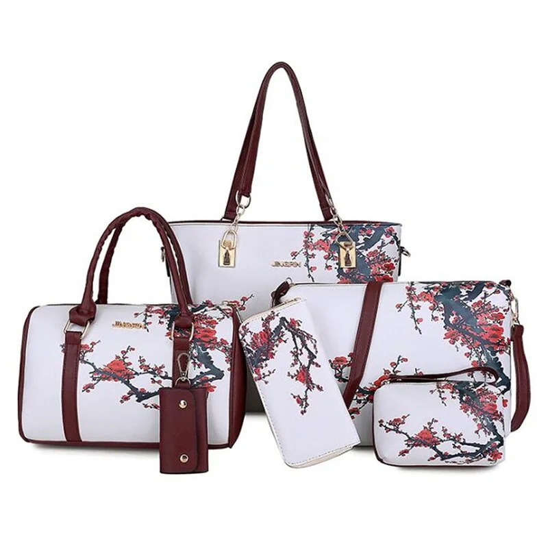 2021 Women's Shoulder Bag Women's Handbag 6 Piece Set of Chinese Style Leather Bags Clutch Wallet Composite Bag Crossbody